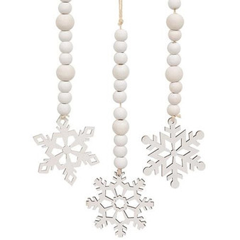 White Beaded Wooden Snowflake Cutout Ornament 3 Assorted (Pack Of 3) G37345