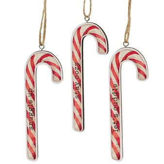 Cozy Sayings Candy Cane Ornament 3 Assorted (Pack Of 3) G37388