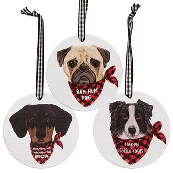 Bah Hum Pug Round Ornament 3 Assorted (Pack Of 3) G37415