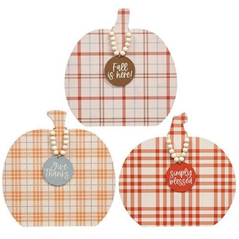 Plaid Fall Sayings Charm Pumpkin Easel 3 Assorted (Pack Of 3) G37420