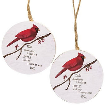 Mom/Dad Round Cardinal Ornament 2 Assorted (Pack Of 2) G37429