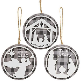 True Story Buffalo Check Round Silhouette Ornament 3 Assorted (Pack Of 3) G37431