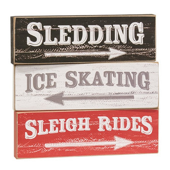 Distressed Wooden Sledding Block 3 Assorted (Pack Of 3) G37453