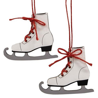 Set Of 2 Wooden Ice Skate Ornaments With Red Laces G37457
