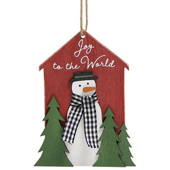 Joy To The World Snowman & Trees Wooden Ornament G37534