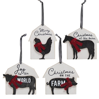 Farm Animal Barn Ornament 4 Assorted (Pack Of 4) G37536