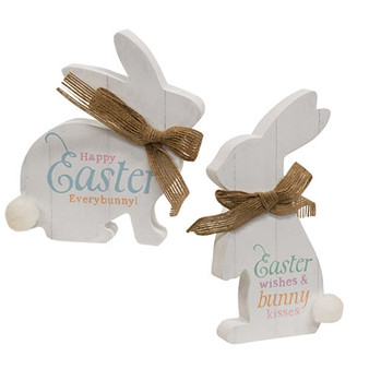 Easter Wishes/Bunny Kisses Wooden Bunny Sitter 2 Assorted (Pack Of 2) G37590