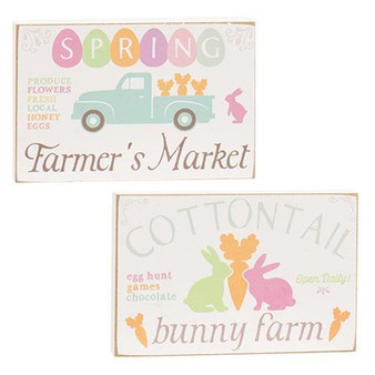 Cottontail Bunny Farm Block Sign 2 Assorted (Pack Of 2) G37593