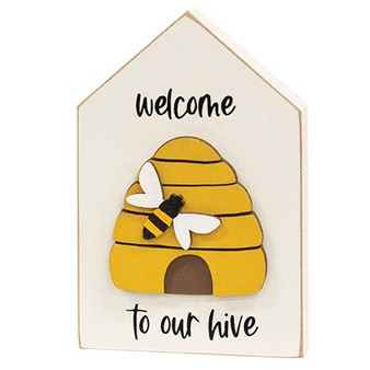 Welcome To Our Hive Wooden Block Sitter G37621
