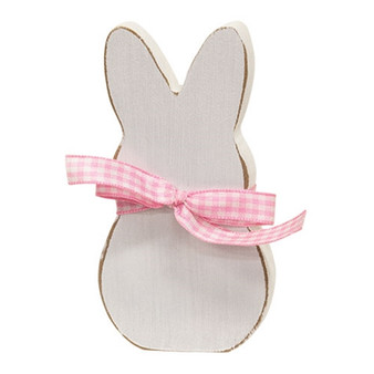 White Peep Bunny Sitter With Pink Check Ribbon G37634