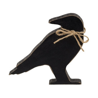 Chunky Wooden Crow Sitter With Jute Bow G37679