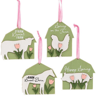 Spring Barn Animal & Tulip Layered Ornament 4 Assorted (Pack Of 4) G37720