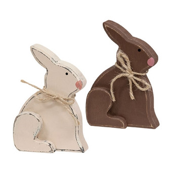 Small Distressed Wooden Chunky Sitting Bunny 2 Assorted (Pack Of 2) G37751