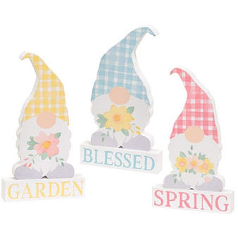 2/Set Spring Blessings Block With Flower Chunky Gnome 3 Assorted (Pack Of 3) G37808