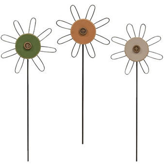 Wooden Button Flower Houseplant Poke 3 Assorted (Pack Of 3) G37825