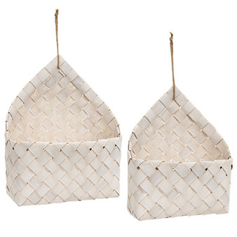 Set Of 2 White Chipwood Hanging Baskets GBB381706WH