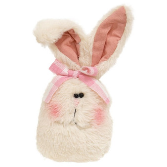 Stuffed Fuzzy Bunny Head Sitter With Pink & White Checked Bow GCS38915