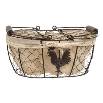 Fabric Lined Chicken Wire Rooster Picnic Basket GQX19205