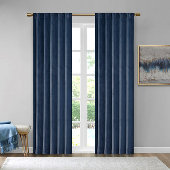 100% Polyester Velvet Window Panel Pair - Navy 5DS40-0160