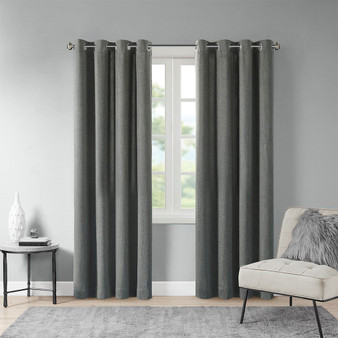 100% Polyester Solid Piece Dyed Grommet Top Window Panel - Charcoal MP40-6749