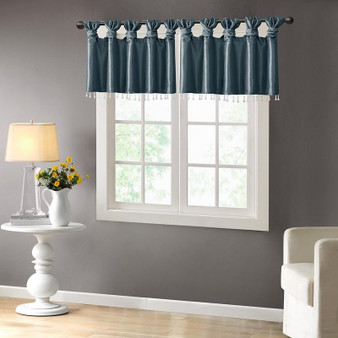Lightweight Faux Silk Valance With Beads - Teal MP41-4450