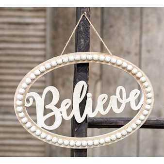Distressed Beaded Wall Sign "Believe"