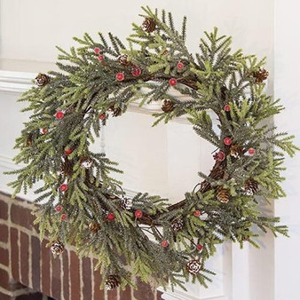Mountain Pine Wreath W/ Red Berries 18"