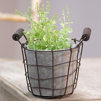 Metal Wire Basket With Cement Pot GQX18137 By CWI Gifts