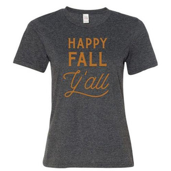Happy Fall Y'All T-Shirt Heather Dark Gray Medium GL05M By CWI Gifts