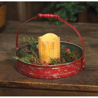 Red Distressed Metal Tray G17A921 By CWI Gifts