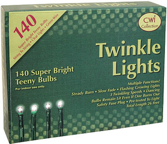 Twinkle Lights Green Cord 140 Ct MLT1402 By CWI Gifts