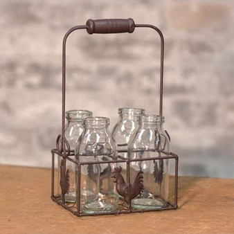4 Bottles With Wire Rooster Carrier