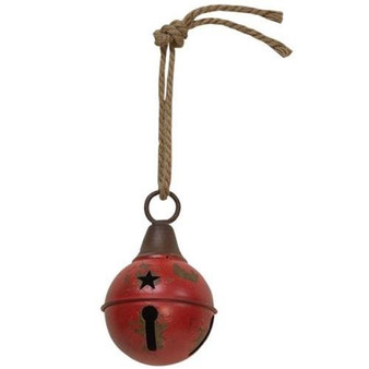 Aged Red Bell With Jute Hanger