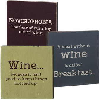 Wine 4" Square Block Assorted (Pack Of 3)