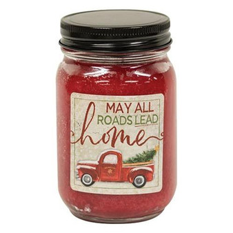 Hollyberry Jar Candle W/Red Truck 12Oz - All Roads Lead Home G20014 By CWI Gifts