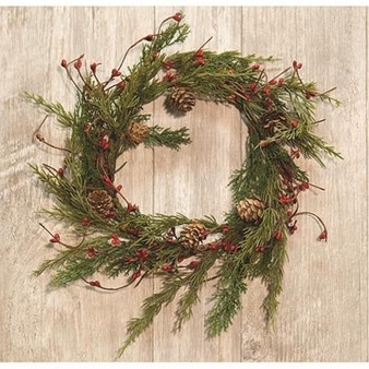 Evergreen Pine W/Red Pips Wreath 13" FISB71703 By CWI Gifts