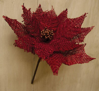 Burlap Poinsettia Pick Red FISB39081 By CWI Gifts