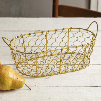 Oval Chicken Wire Basket With Handles - Gold