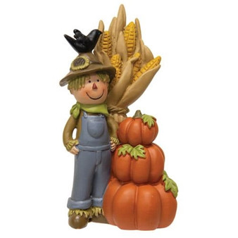 Resin Scarecrow With Cornstalks And Pumpkins G12417 By CWI Gifts