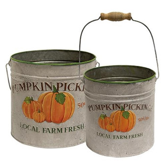 Set/2 Pumpkin Pickings Metal Bucket G60324