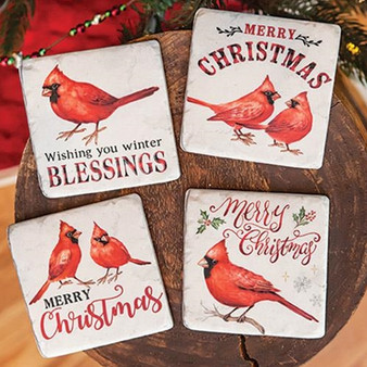 4/Set Christmas Cardinals Resin Coasters G65146