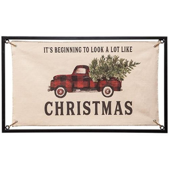 Christmas Buffalo Check Truck Fabric Sign G65155 By CWI Gifts