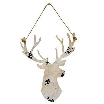Distressed White Metal Hanging Deer Head 11" GM11099
