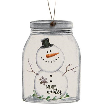 Happy Snowman Mason Jar Ornament (Pack Of 3) G34916