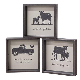 *Simple Life Animal Farm Shadowbox Sign 3 Asstd. (Pack Of 3) G35191 By CWI Gifts