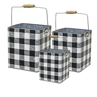 *3/Set Black Buffalo Check Buckets GHDY19043 By CWI Gifts
