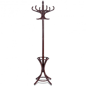 Brown Wood Standing Hat Coat Rack With Umbrella Stand- (Hw55588Mg)
