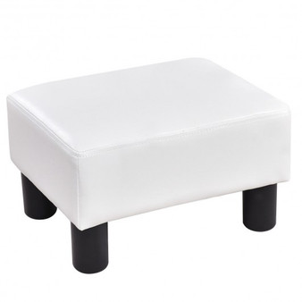 White Small Pu Leather Rectangular Seat Ottoman Footstool- (Hw56300Wh)