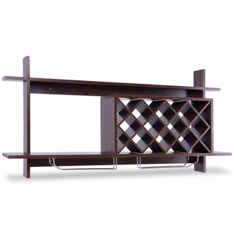 Walnut Wall Mount Wine Rack With Glass Holder & Storage Shelf- (Hw57400Bk)