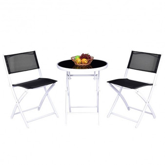 Black 3 Pcs Folding Garden Patio Table Chairs Set - (Op3355Bk)